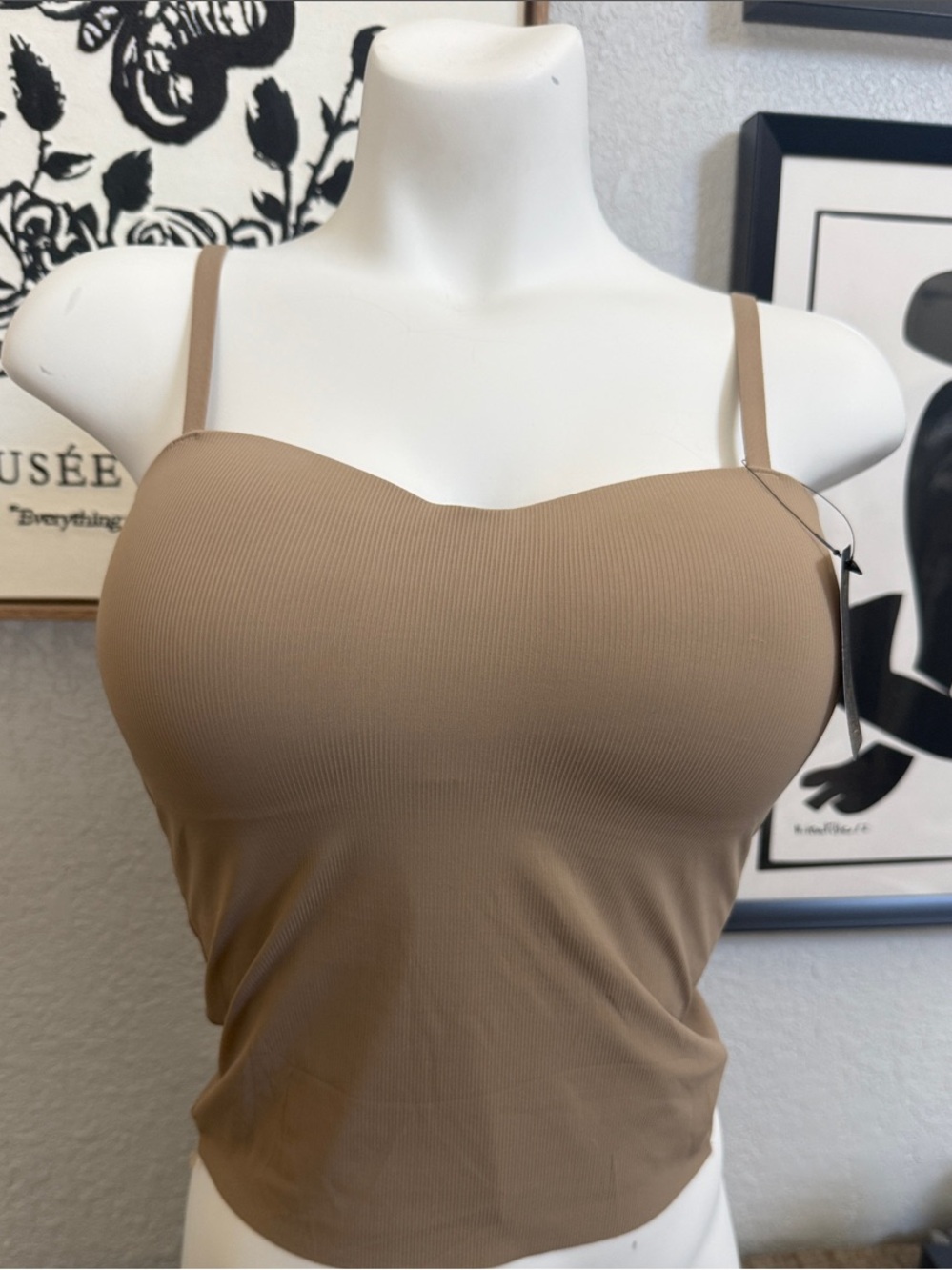 Women’s Padded Sweetheart Tank Top — Taupe